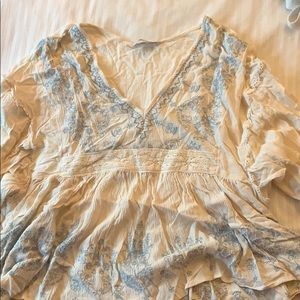 Cream and Light blue long sleeve blouse